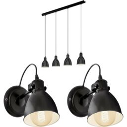 Loops Quad Ceiling Light & 2x Matching Wall Lights Black Industrial Hanging Trendy - thumbnail 1