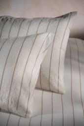Soak&Sleep White/Burnt Orange Pinstripe Linen/Cotton Housewife Pillowcase Pair in White - Size: Super King - thumbnail 1