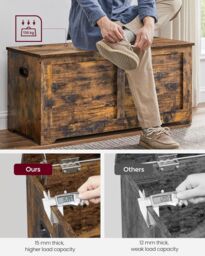 VASAGLE Large Farmhouse Storage Bench Blanket Box Chest Organising Unit in Brown - thumbnail 5