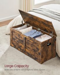 VASAGLE Large Farmhouse Storage Bench Blanket Box Chest Organising Unit in Brown - thumbnail 3