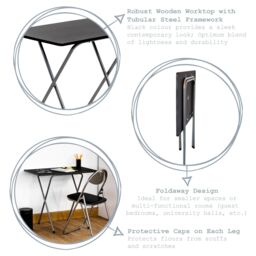 Harbour Housewares Wooden Folding Desk 80cm in Black - thumbnail 2