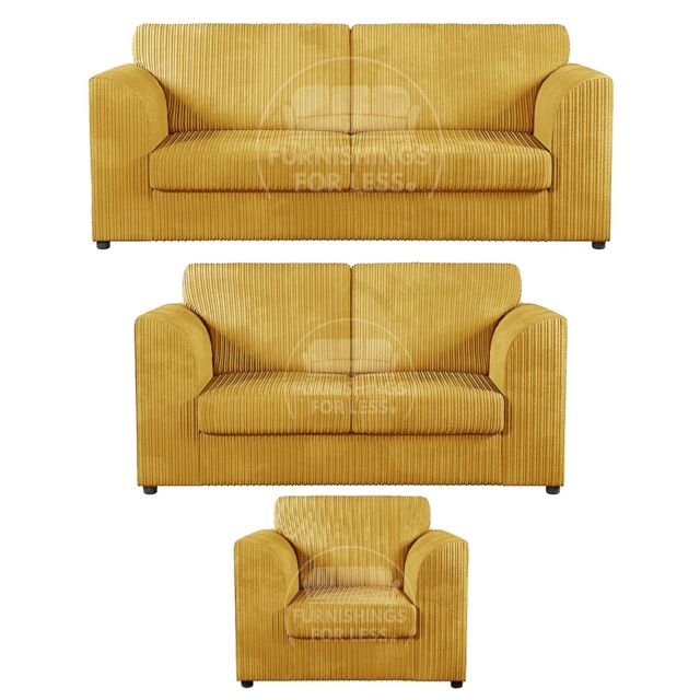 Furnishings For Less UK Luxor Jumbo Cord 3 + 2 + 1 Fabric 3 Piece Sofa Suite - Fullback in Mustard - image 1