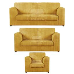 Furnishings For Less UK Luxor Jumbo Cord 3 + 2 + 1 Fabric 3 Piece Sofa Suite - Fullback in Mustard