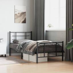 Berkfield Home Metal Bed Frame without Mattress with Footboard Black 90x200cm - Size: 90x200 cm - thumbnail 2