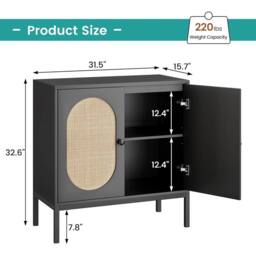 VOGREX Sideboard Storage Cabinet Freestanding Kitchen Cupboard in Black - thumbnail 2