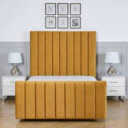 Living Comfort Bedz Zenith Plush Velvet Upholstered Bed Slatted Base with 48Inch Headboard in Mustard - Size: Super King - thumbnail 2