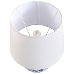 Wyld and Coco Porcelain Floral Table Lamp White Base Blue Flower Detail Linen - thumbnail 4