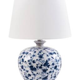 Wyld and Coco Porcelain Floral Table Lamp White Base Blue Flower Detail Linen - thumbnail 2