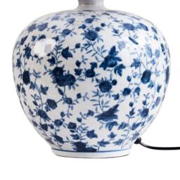 Wyld and Coco Porcelain Floral Table Lamp White Base Blue Flower Detail Linen - thumbnail 6