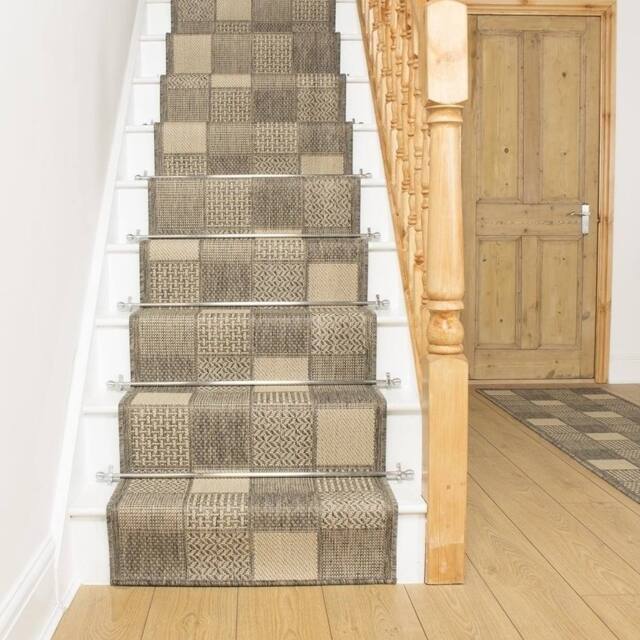 runrug Stair Runner Carpet - Durable, Non-Slip, 7mm - 'Patch' in Light Brown - Size: 80 cm x 630 cm - image 1
