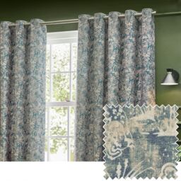 Wylder Tropics Bengal Chenille Eyelet Curtains in Blue - Size: 229 cm width x 137 cm drop - thumbnail 5