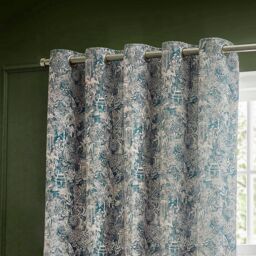 Wylder Tropics Bengal Chenille Eyelet Curtains in Blue - Size: 229 cm width x 137 cm drop - thumbnail 2