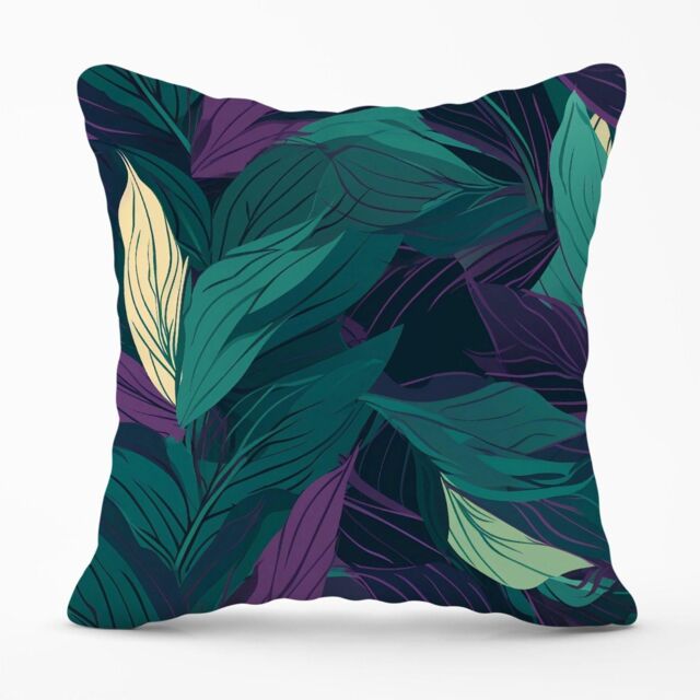 Warren Reed - Designer Green Purple Tropical Leaves Outdoor Cushion - Size: 60 cm x 60 cm - image 1