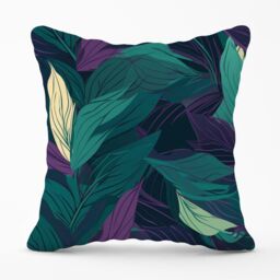 Warren Reed - Designer Green Purple Tropical Leaves Outdoor Cushion - Size: 60 cm x 60 cm - thumbnail 1