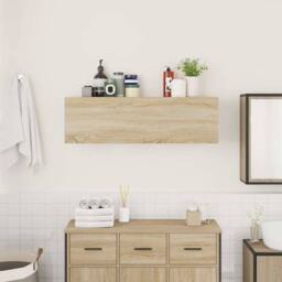 Berkfield Home Bathroom Wall Cabinet Sonoma Oak 100x25x30 cm Engineered Wood in Light Brown - Size: 100 x 25 x 30 cm - thumbnail 3