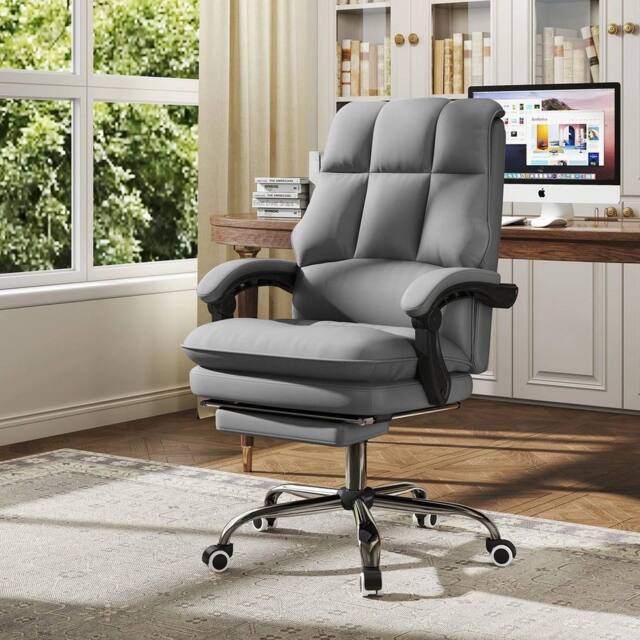 KORVIXA Ergonomic Office Chair with Retractable Footrest in Grey - Size: 100 cm x 100 cm - image 1
