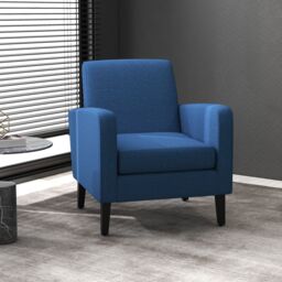 HOMCOM Modern Armchair Accent Chair with Rubber Wood Legs for Bedroom in Blue