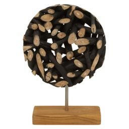 Orsina Small Wooden Sculpture, Round Shape Natural & Black Teak Wood Sculpture, Modern Wooden Sculpture for Home - thumbnail 6