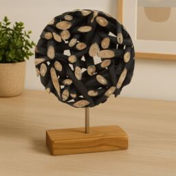 Orsina Small Wooden Sculpture, Round Shape Natural & Black Teak Wood Sculpture, Modern Wooden Sculpture for Home - thumbnail 1