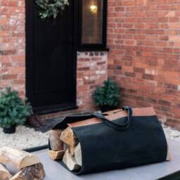 Ivyline Fabric Log Bag Black with Faux Leather H100cm W49cm