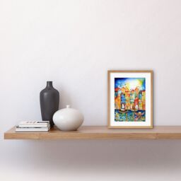 "Artery8 Wall Art Print Abstract Sailing Seafront Folk Artwork Framed 9X7 Inch in Beige - Size: W7"" x H9""" - thumbnail 2