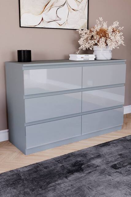 HD Designs 'HIGH GLOSS 6 Drawer Chest of Drawers' Furniture in Grey - image 1