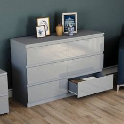 HD Designs 'HIGH GLOSS 6 Drawer Chest of Drawers' Furniture in Grey - thumbnail 4