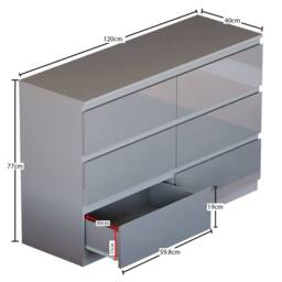 HD Designs 'HIGH GLOSS 6 Drawer Chest of Drawers' Furniture in Grey - thumbnail 2
