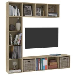 Berkfield Home 3 Piece Book/TV Cabinet Set Sonoma Oak 180x30x180 cm in Brown - Size: 180 x 30 x 180 cm - thumbnail 3