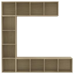 Berkfield Home 3 Piece Book/TV Cabinet Set Sonoma Oak 180x30x180 cm in Brown - Size: 180 x 30 x 180 cm - thumbnail 4