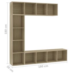 Berkfield Home 3 Piece Book/TV Cabinet Set Sonoma Oak 180x30x180 cm in Brown - Size: 180 x 30 x 180 cm - thumbnail 6