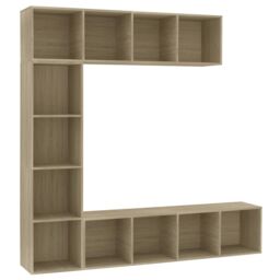 Berkfield Home 3 Piece Book/TV Cabinet Set Sonoma Oak 180x30x180 cm in Brown - Size: 180 x 30 x 180 cm - thumbnail 2