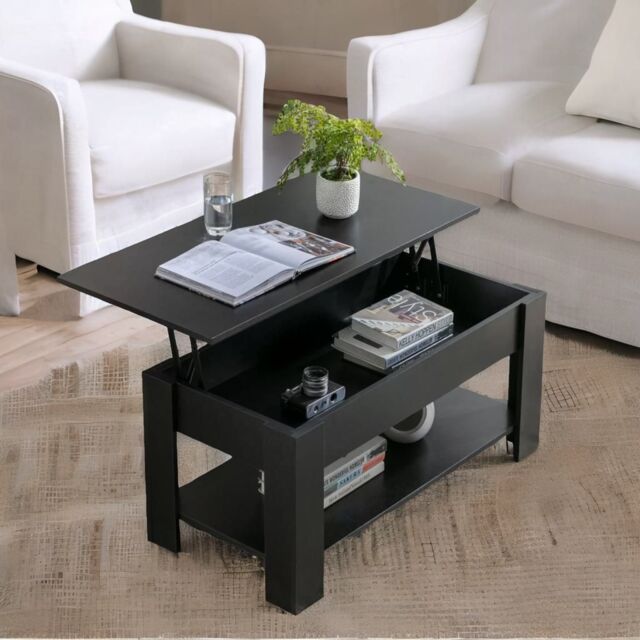 Rafaelo Mobilia Industrial Lift Top Coffee Table With Hidden Storage Black - image 1