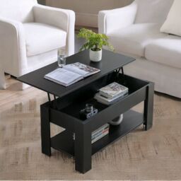 Rafaelo Mobilia Industrial Lift Top Coffee Table With Hidden Storage Black - thumbnail 1