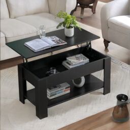 Rafaelo Mobilia Industrial Lift Top Coffee Table With Hidden Storage Black - thumbnail 4