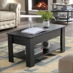 Rafaelo Mobilia Industrial Lift Top Coffee Table With Hidden Storage Black - thumbnail 2