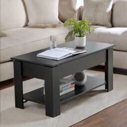 Rafaelo Mobilia Industrial Lift Top Coffee Table With Hidden Storage Black - thumbnail 3