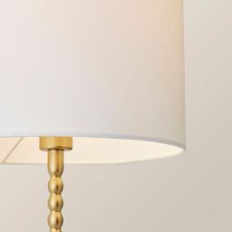 ValueLights Maeve Fabric Drum Lamp Shade Brushed Gold Bobbin Bobble Table Lamp with LED Bulb in White - thumbnail 4
