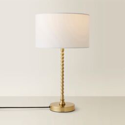 ValueLights Maeve Fabric Drum Lamp Shade Brushed Gold Bobbin Bobble Table Lamp with LED Bulb in White - thumbnail 6