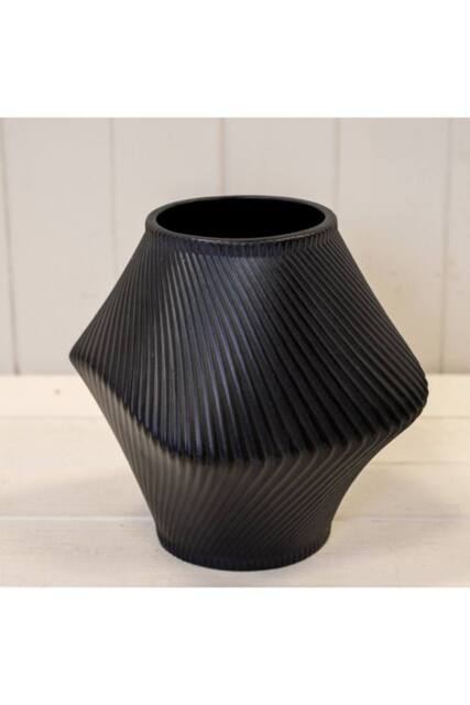 KDMD Short Graphite Sculptural Ribbed Vase in Black - image 1
