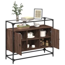 Berkfield Home Sideboard with Glass Top Brown Oak 98x35x81 cm Engineered Wood - Size: 98 x 35 x 81 cm - thumbnail 3