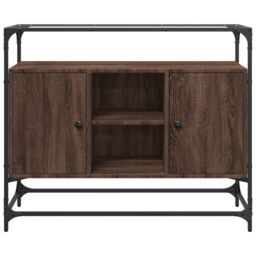 Berkfield Home Sideboard with Glass Top Brown Oak 98x35x81 cm Engineered Wood - Size: 98 x 35 x 81 cm - thumbnail 4