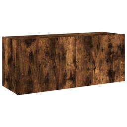 Berkfield Home TV Wall Cabinet with LED Lights Smoked Oak 100x35x41 cm in Brown - Size: 100 x 35 x 41 cm - thumbnail 3