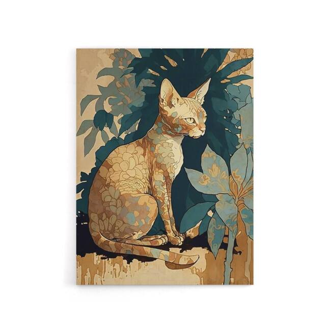 "Artery8 Devon Rex Cat With Floral Pattern Fur Canvas Wall Art Print - Size: W18"" x H24""" - image 1