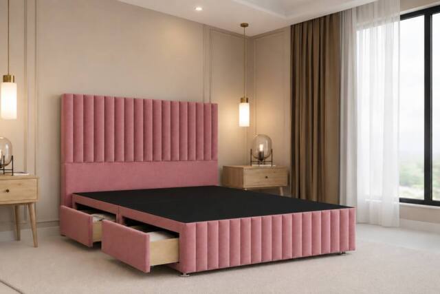"Nexus Mattresses Ltd Verona Plush Divan 2 Drawers Left Side 12""Footboard 54""Headboard in Pink - Size: Small Single" - image 1