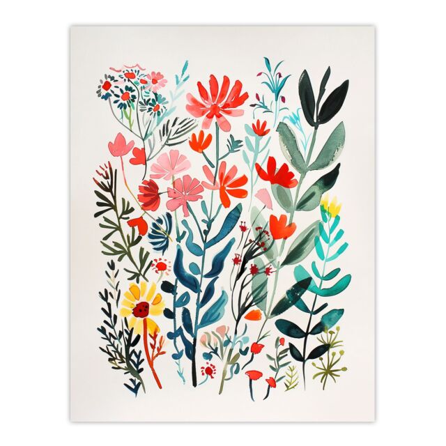 "Artery8 Spring Wildflowers Bright Abstract Watercolour Wall Art Print - Size: W18"" x H24""" - image 1