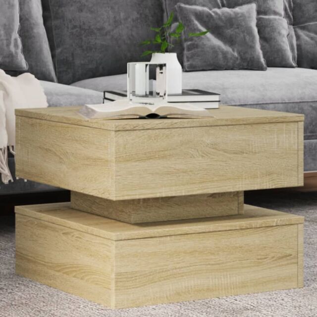 Berkfield Home Coffee Table with LED Lights Sonoma Oak 50x50x40 cm in Brown - Size: 50 x 50 x 40 cm - image 1