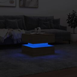 Berkfield Home Coffee Table with LED Lights Sonoma Oak 50x50x40 cm in Brown - Size: 50 x 50 x 40 cm - thumbnail 5
