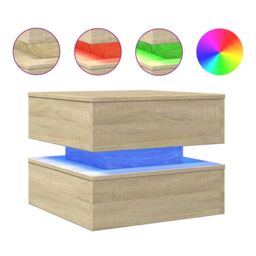 Berkfield Home Coffee Table with LED Lights Sonoma Oak 50x50x40 cm in Brown - Size: 50 x 50 x 40 cm - thumbnail 2