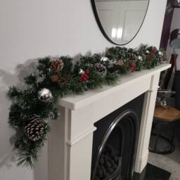Samuel Alexander 1.8m (6ft) Dressed Christmas Garland with Silver Baubles Pinecones & Berries in Green - thumbnail 2